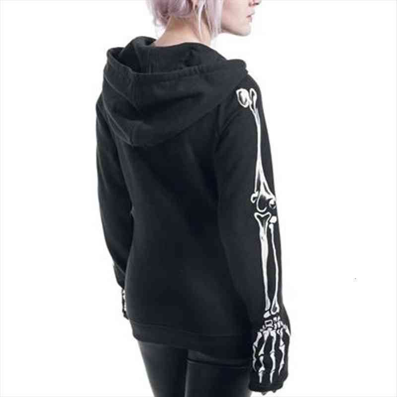 

autumn female hooded sweatshirt zipper up slit back long sleeve loose print women fleece hoodies plus size women hoodie, Black