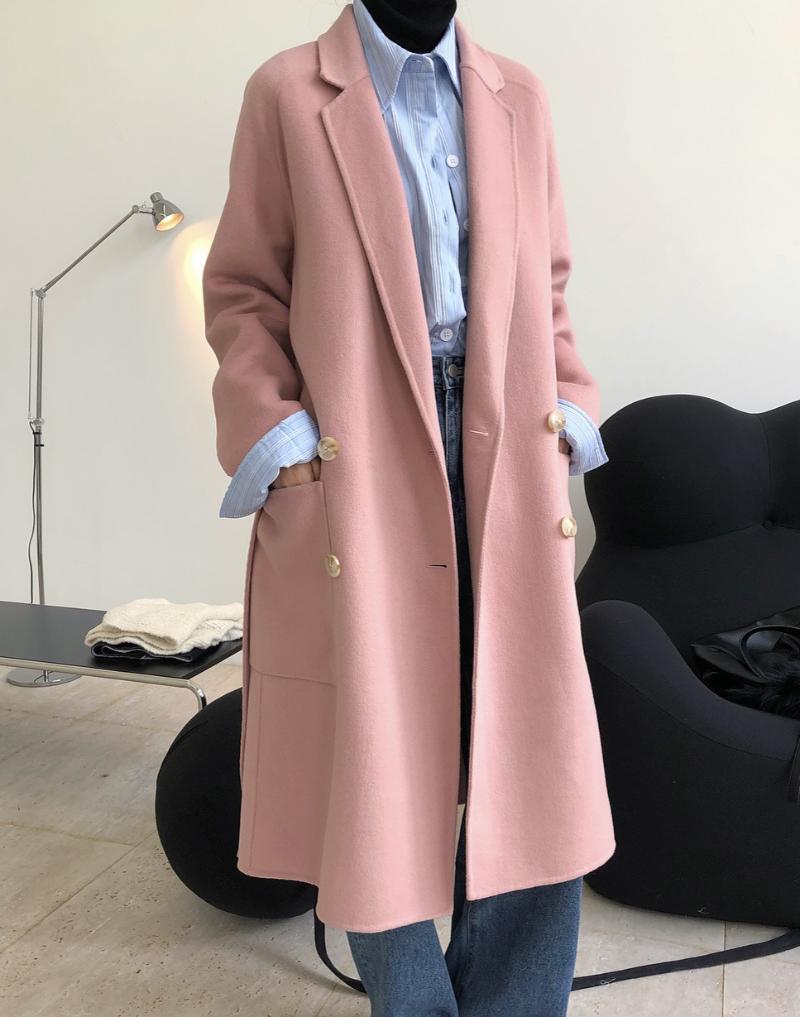 

woman classic handmade 100% long cashmere coat, Black