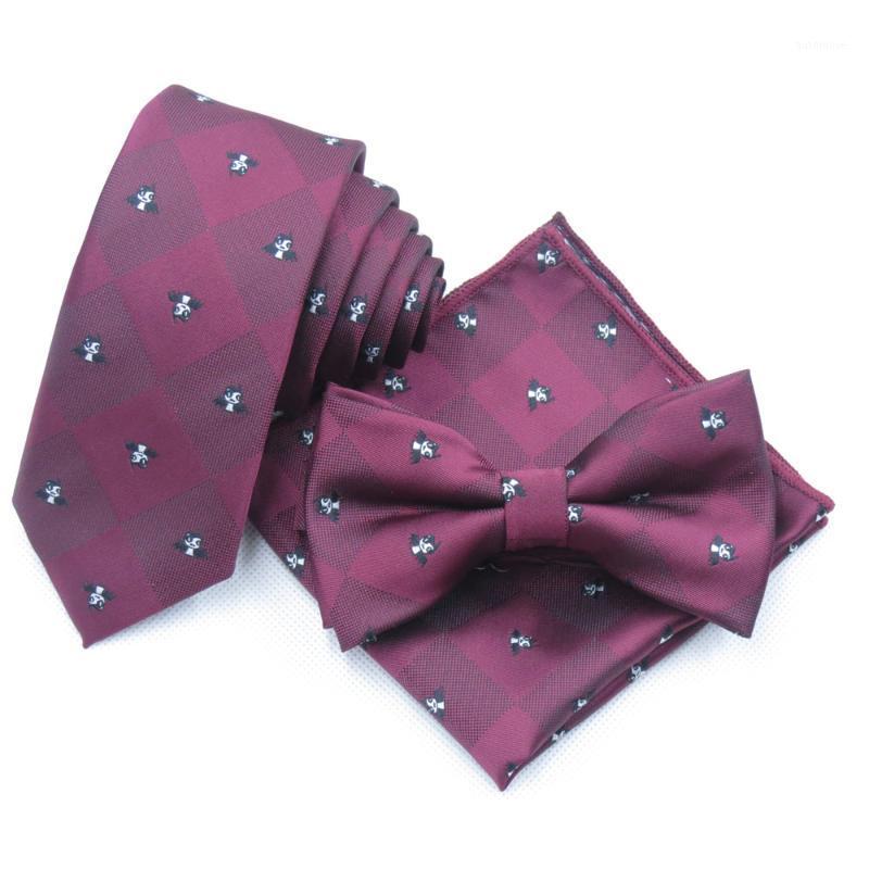 

100% polyester wine red necktie men's skinny tie Man leisure Cartoon necktie Bat pattern desgin 6cm tie and bowtie1