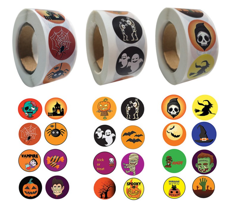 

25mm Halloween cartoon self adhesive roll sticker label envelope sealing sticker Halloween gift wrap wholesale 500pcs in 1 roll
