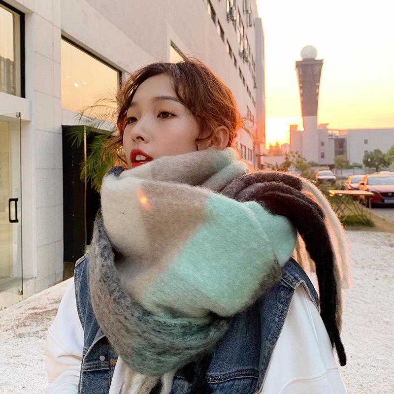 

Thicken Warm Shawl Scarf Color Large Check Ring Yarn Fashion European and American Wind in Autumn and Winter 2021fxfurs