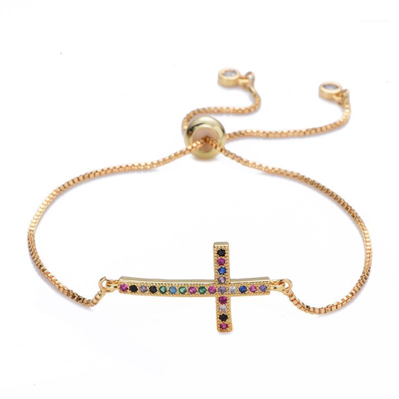 

New women's rainbow cross bracelets&bangles jewelry cz zircon snake chain bracelet adjustable chain bracelet accessory femme1
