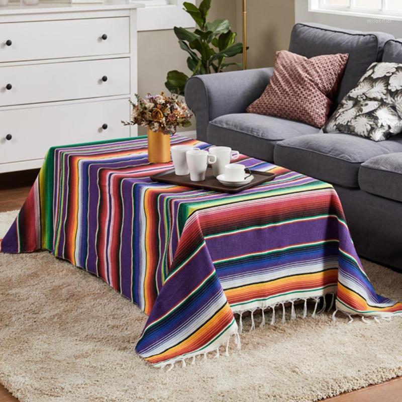 

Ethnic Style Beach Blanket Cotton Mexican Handmade Rainbow Blanket Home Tapestry Beach Picnic Mat Home Textile1