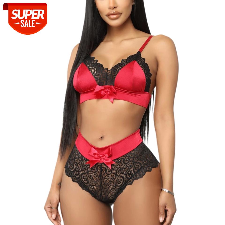 

Women Ladies Lace Nightwear Sleeping Lingerie See-Through Floral Fall New Fashion Bowknot Sling Bra Sexy Briefs Sets #zl4F, Black;white