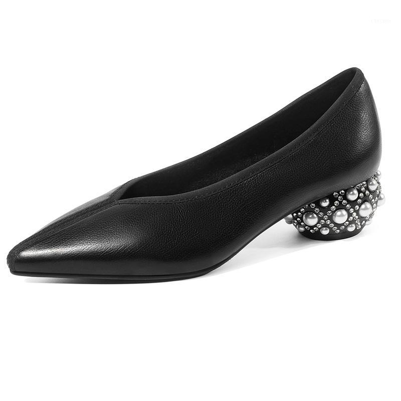 

2020 Fashion Concise Solid Genuine Cow Leather Pumps High Heels Black Beige Pumps Women Office Pointed Toe Shallow Shoes Woman1