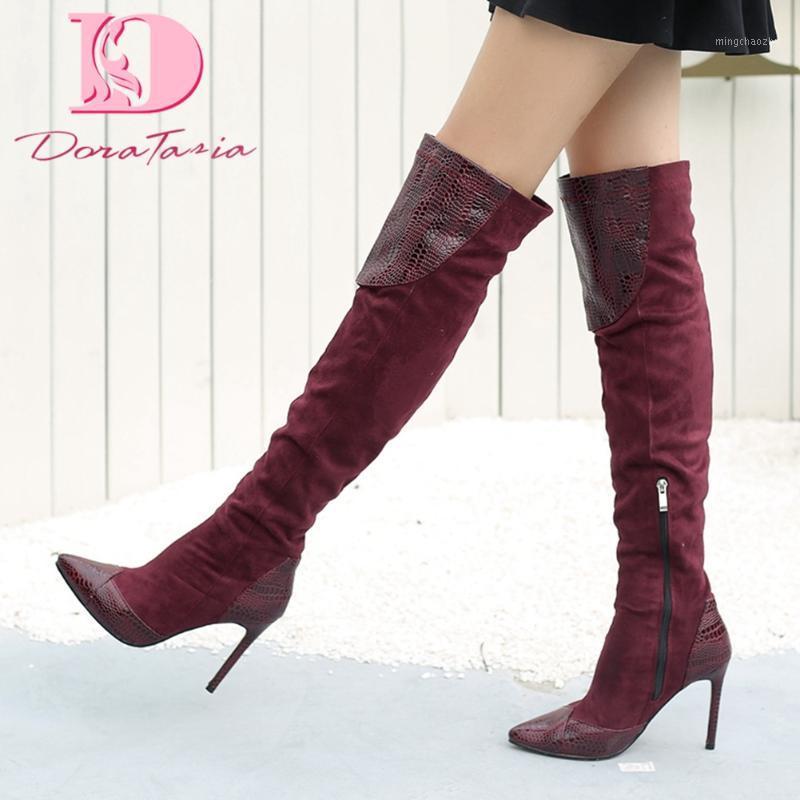 

DoraTasia Plus Size 33-46 Female Thin High Heels Over The Knee Boots Fashion Pointed Toe Thigh High Boots Women Sexy Shoes Woman1, Black