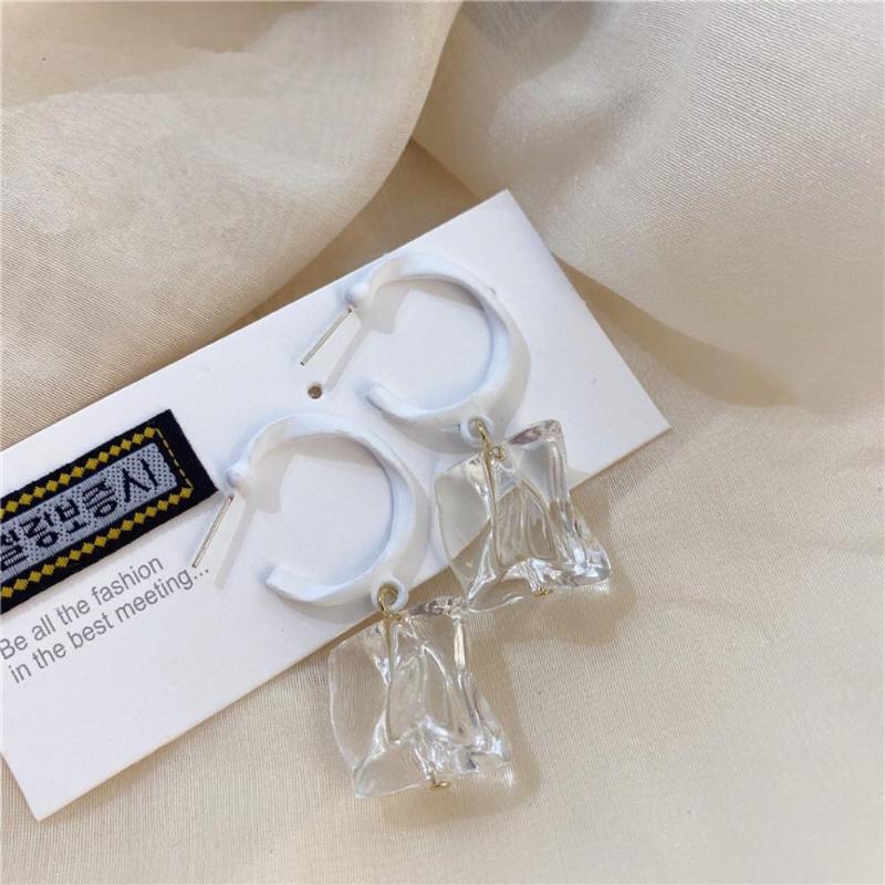 

Dangle & Chandelier FFLACELL Korea Summer White Transparent Resin Irregular Geometric Drop Earrings For Women Party Jewelry Gifts