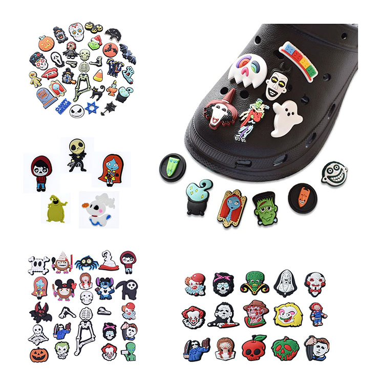 

hot 100pcs Halloween Horror Croc Charms for Shoe Buckcle Decoration Clog Braclet Birthday Chritmas Gift Wholwsale