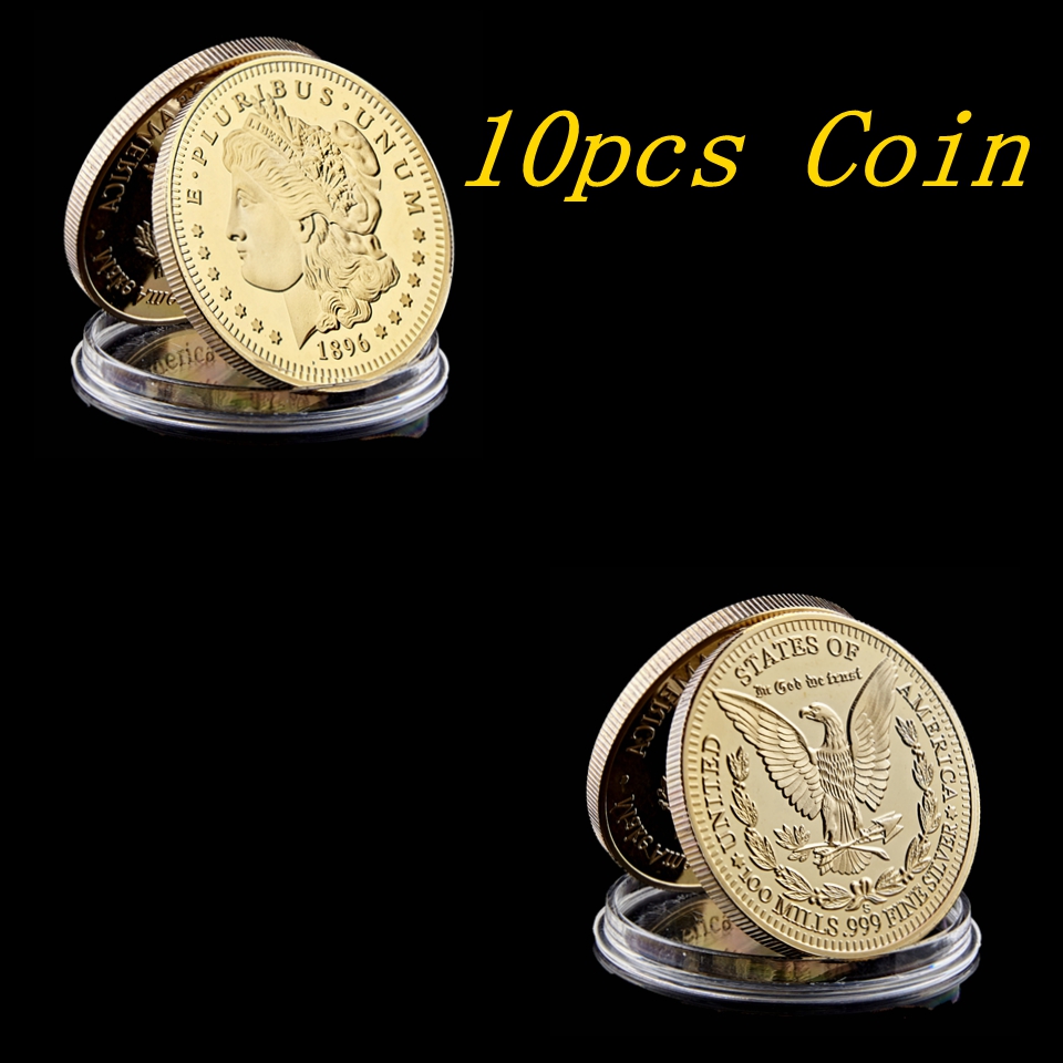 10pcs 1896 USA Statue Of Liberty E PLURIBUS UNUM In God We Trust Gold Plated Commemorative Coin Value-image-598321734