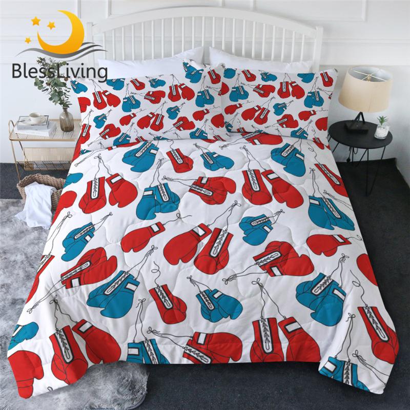 

BlessLiving Gloves Summer Blanket Sports Equipment Air-conditioning Comforter Blue Red Bedspread Thin Quilt Queen Size edredon, 001