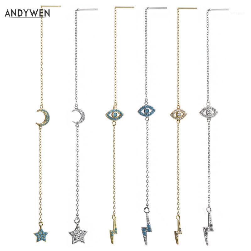 

Dangle & Chandelier ANDYWEN 925 Sterling Silver Line Thread Earring Long Chains Eye Lighting Charm Earrings Star Moon Women Crystal CZ Jewel