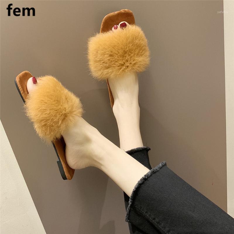 

Furry Slides Fur Slides For Women Flats Open Toe Fluffy Slippers Small Size Cheap Slippers Free Shipping Womens Footwear1, Beige