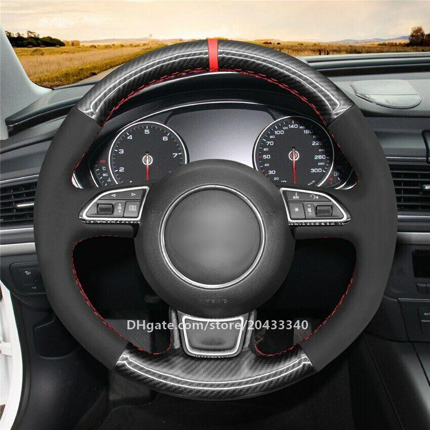 

Black Suede PU Carbon Fiber Steering Wheel Cover for Audi A1 8X A3 8V A4 B8