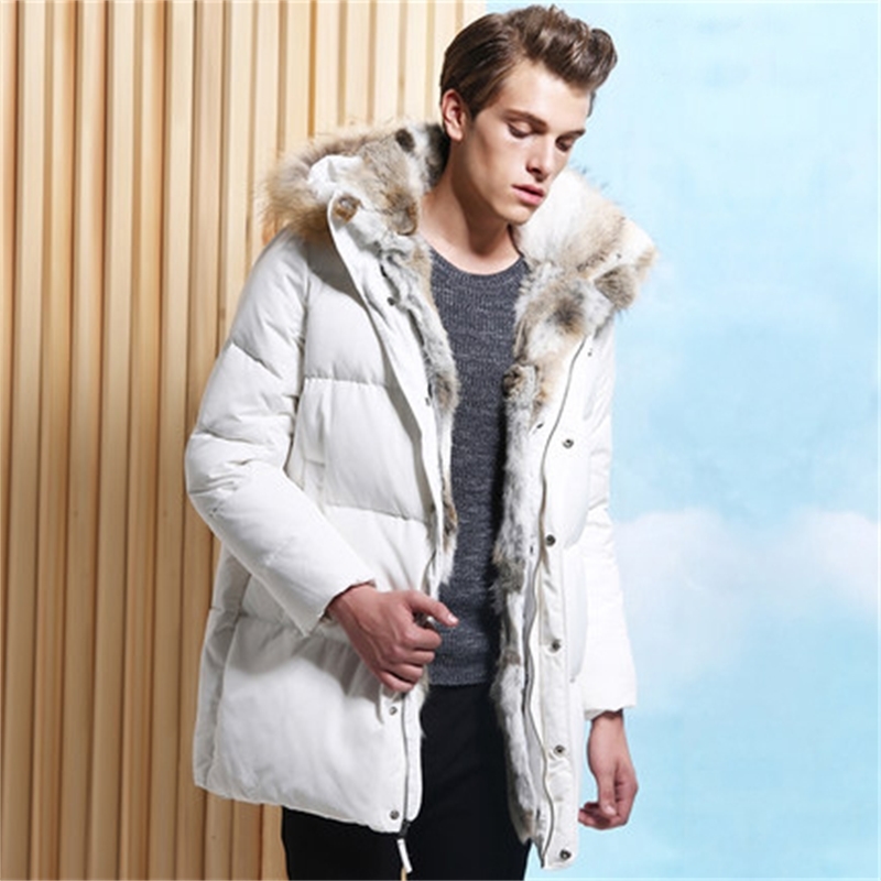 

Winter Duck 2020 Down Jacket Men Thick Hood Rabbit Skin Collar Parka Outwear Wind Proof Hombre Most Size Hj458 Yqu4, Black
