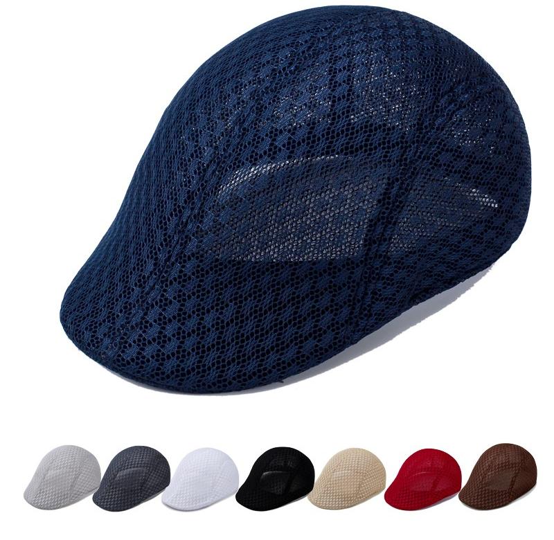 

Fashion Summer Unisex Baseball Cap Men Women Sun Mesh Beret Cap Newsboy Golf Cabbie Flat Peaked Hat Casquette Breathable Berets, White