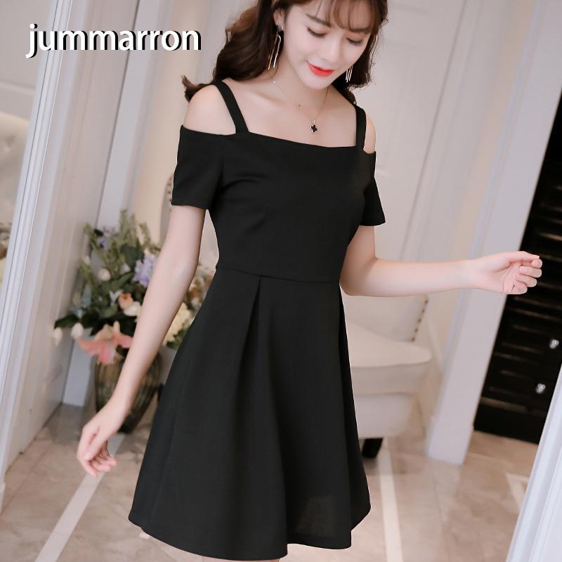 

Jummarron 2020 New Spring Summer Women Dress Korean Slash Neck Plus Size Dress Red Dresses Black Casual Loose Short