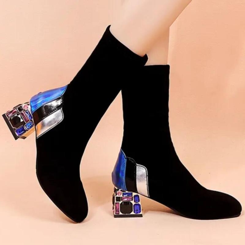 

Boots Women Winter High Boots Rhinestone Block Heels Stretch Knee High Winter Sexy Over The Knee Sock Shoes Botas Mujer, 2007fs26