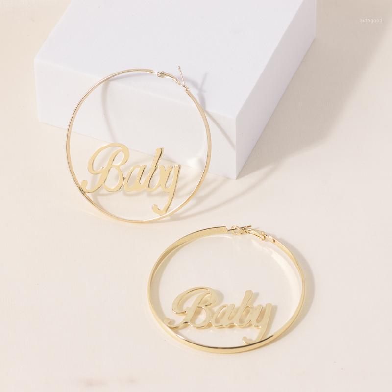 

Hoop & Huggie Exaggerated Baby Lettered Big Earrings For Women Sexy Hip-hop Round Earring 2021 Statement Fashion Jewelry Drop1
