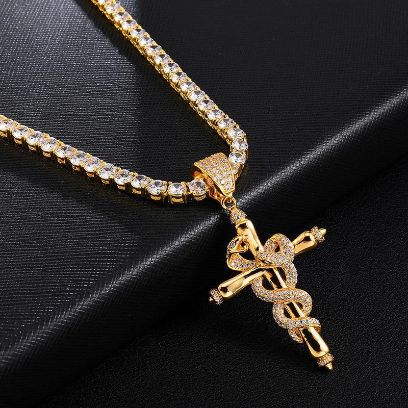 

US7 Bling Iced Out Gold Cross Pendant&Neckalces Micro Paved CZ Neckalce For Man Hip Hop Jewelry