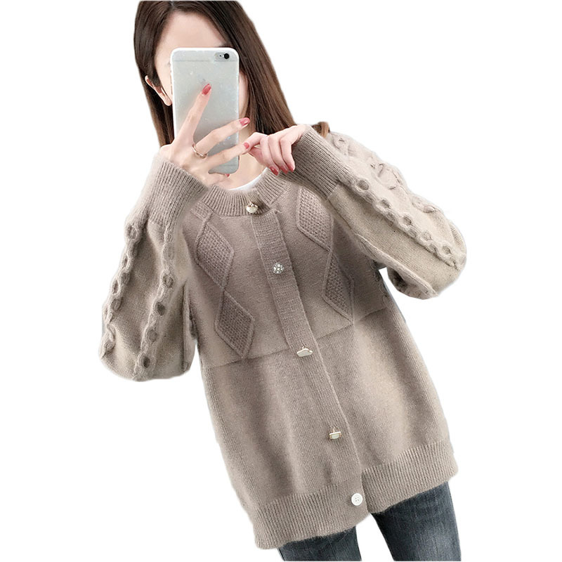

2021 Autumn Winter New Cardigan Jacket Women's Long Sleeve Knitted Sweater Coat Female O-neck Loose Solid Color Tops 502 Y0dv, Cyan
