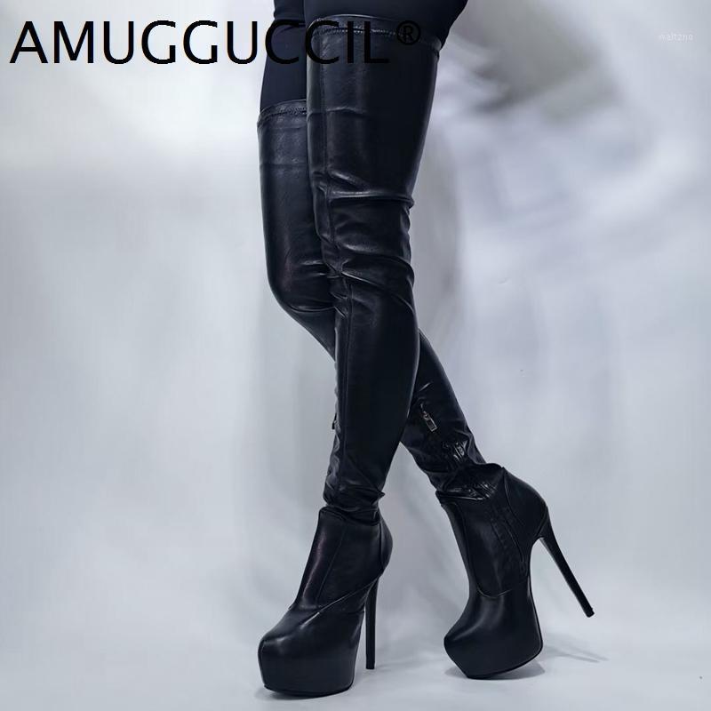 

2020 New Plus Big Size 36-43 Black Zip Sexy Thigh High Heel Platform Over The Knee Female Winter Female Lady Women Boot X20561