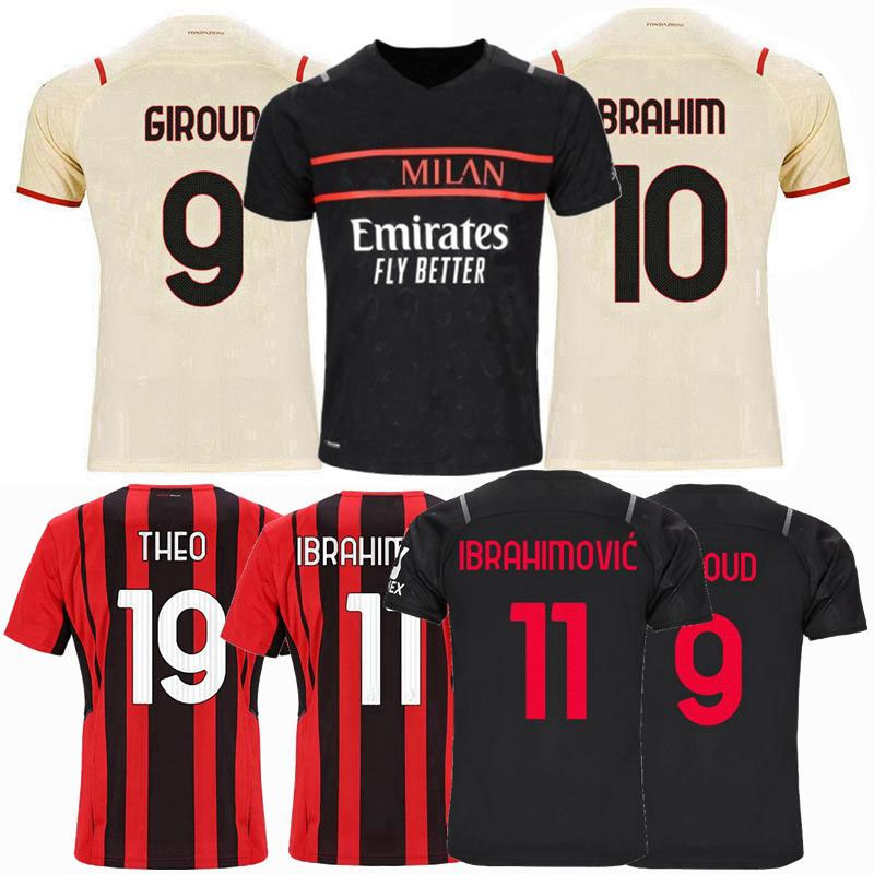 

2021 2022 Milan Soccer Jerseys IBRAHIMOVIC THEO AC MESSIAS TONALI BENNACER GIROUD A.REBIC KESSIE KJÆR S.CASTILLEJO BRAHIM 21 22 football shirt S-4XL, Away +patch