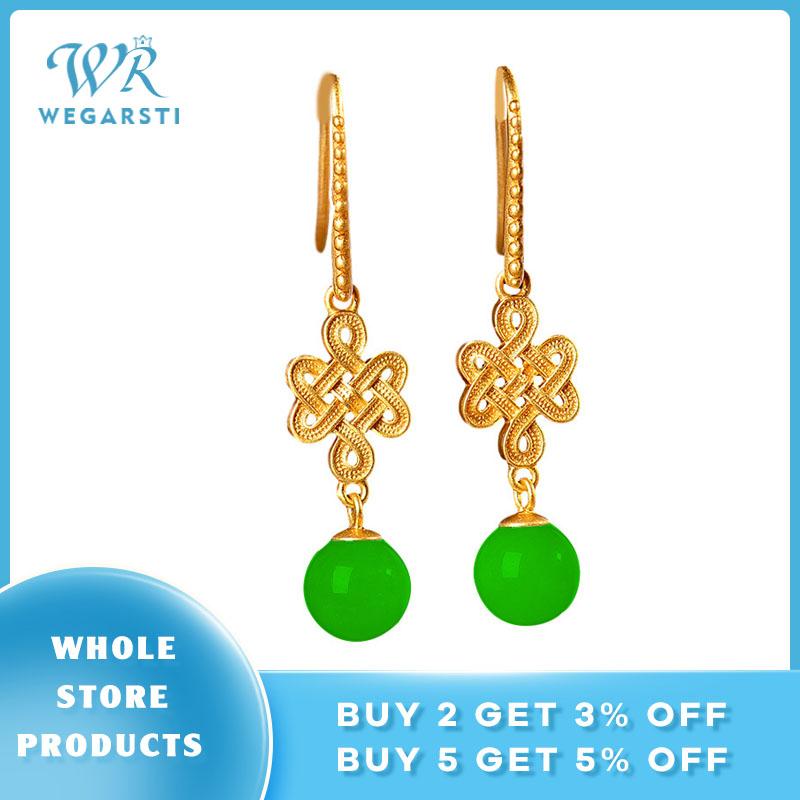 

WEGARSTI 925 Sterling Silver White Green Jade Drop Earrings For Women Gemstones Fashion Fine Jewelry Wholesale Drop Shipping