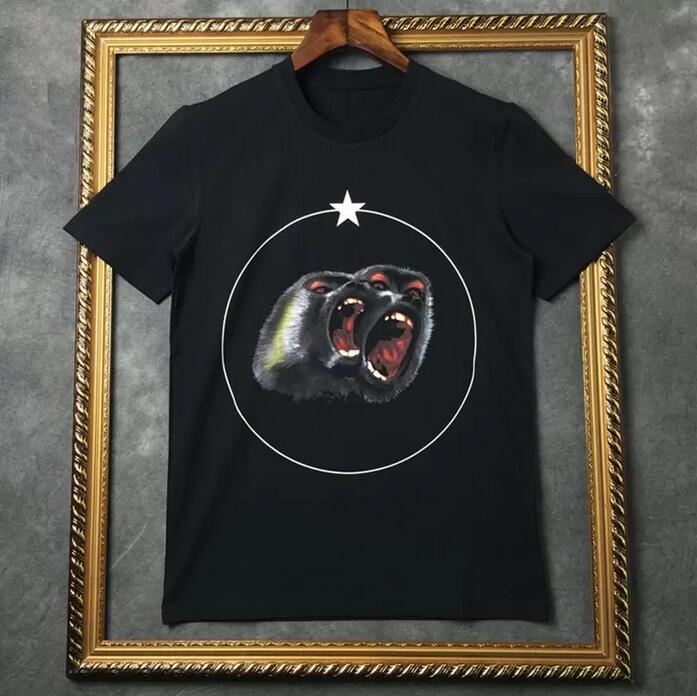 

Fashion Summer T Shirt Mens Designer Short Sleeve Men Women Hip Hop Roar Orangutan Monkey Circle Star Print Tees Size S-XXL, White