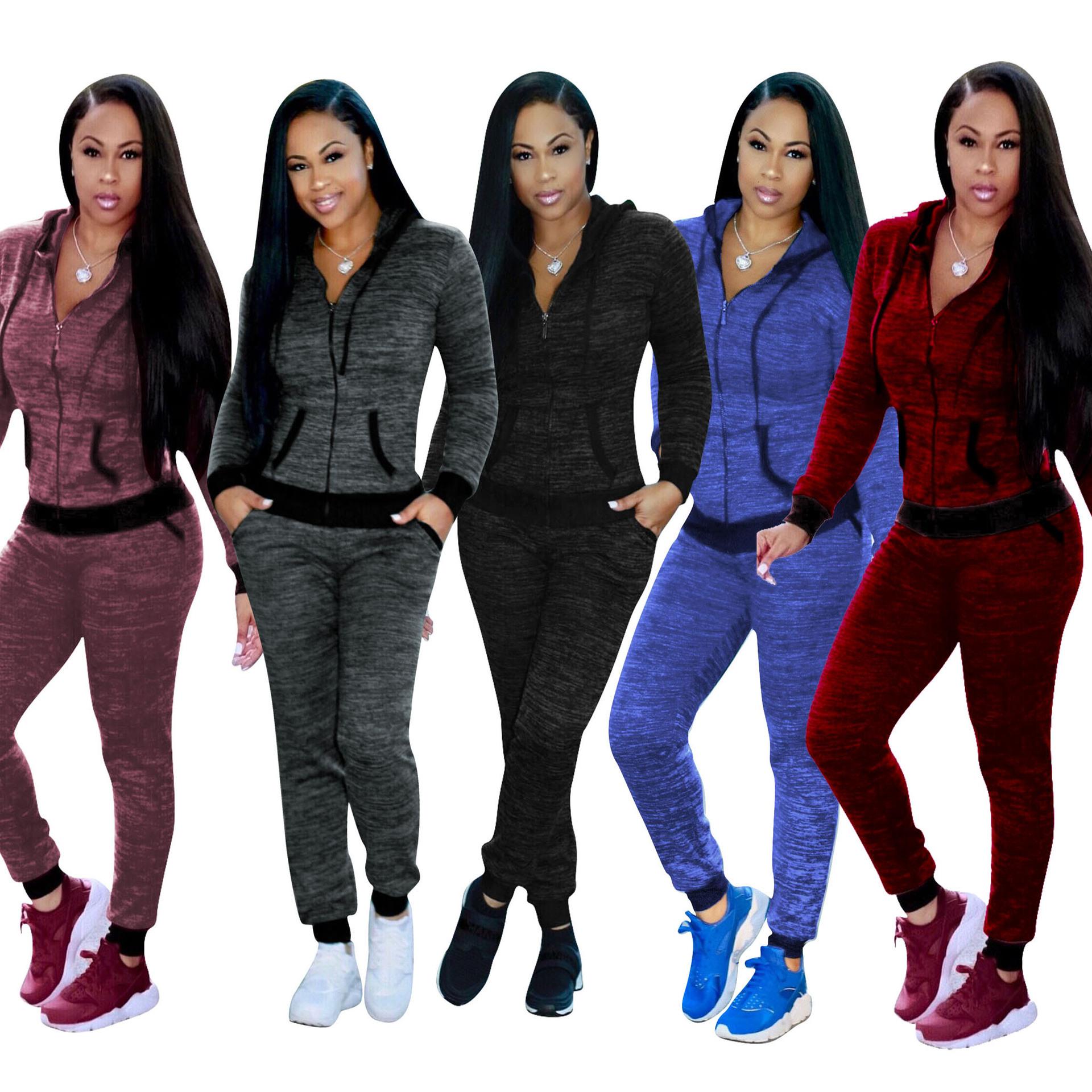 

5 COlour S-XXL 2Pcs Set Women Casual Hoody Tops Sweatshirt Track Pants Sweat Suits Tracksuits 56493719363668, Black