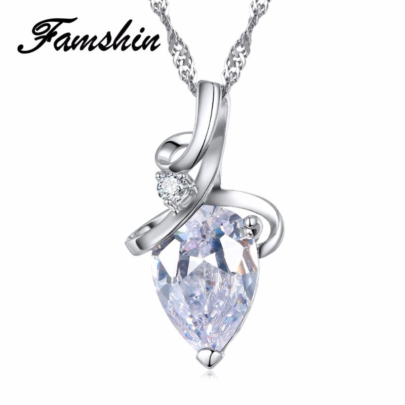 

FAMSHIN Women 3 Colors Zircon Crystal Drop Silver Color Chain Necklace Pendant For Women Jewelry Statement Bijouterie Gift