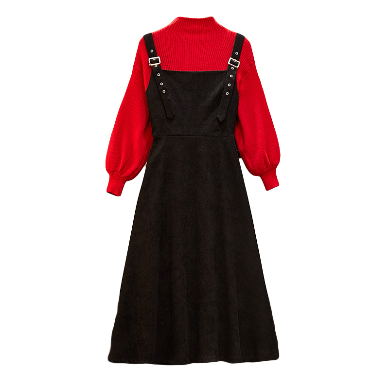 

2021 Women 2 Knitted Tops+corduroy Strap Skirt Suit New Oversize Itself Casual Two Piece Outfits Fall Winter Set Clothing a Soho, Red suit