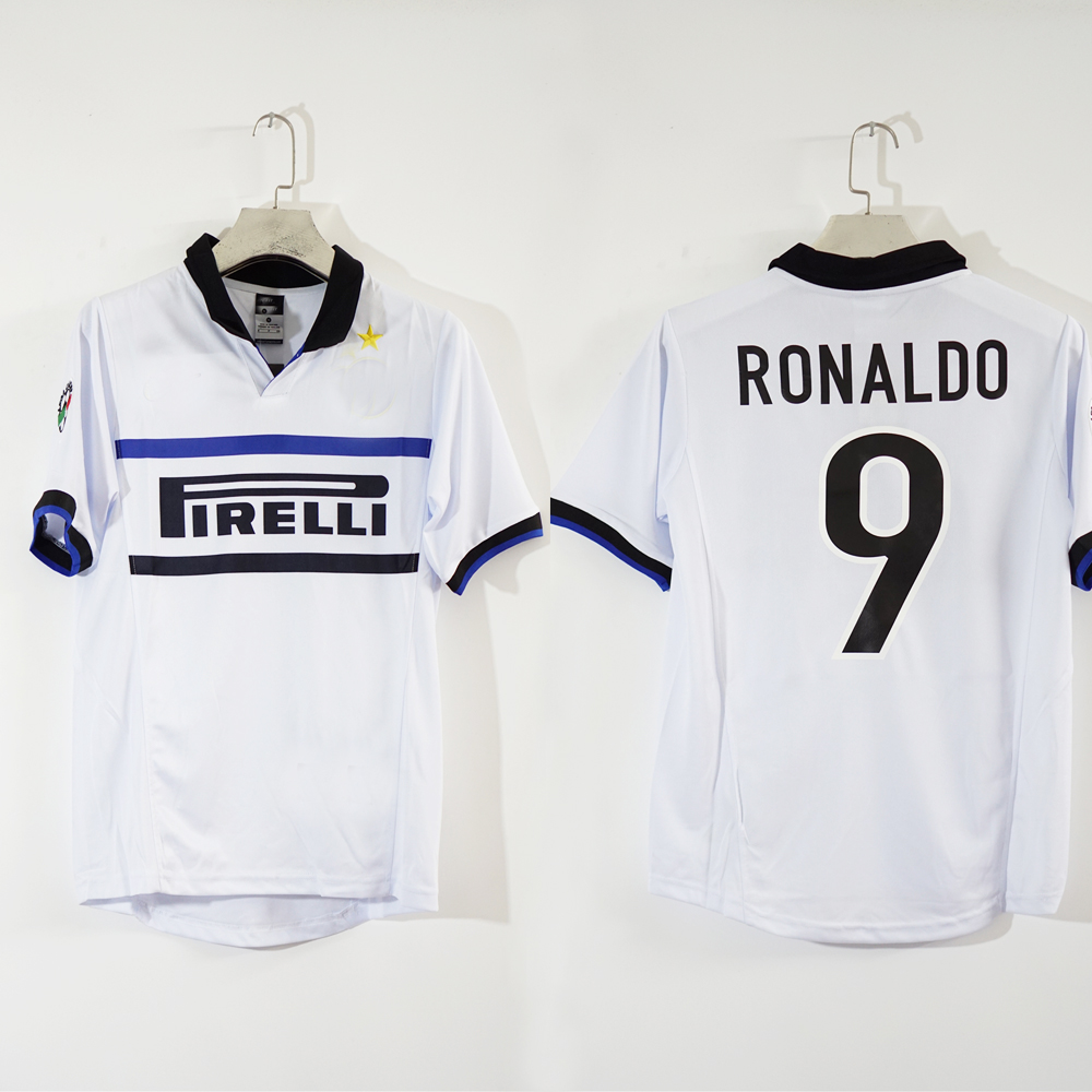 

Free shipping inter 1998 away white baggio ronaldo vintage soccer jersey
