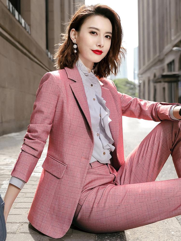 

Autumn winter large 2-piece women' suit suit jacket and pants professional women' office jacket and pants, Blue shirt 1pcs