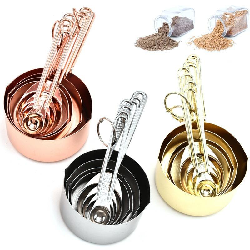 

4/8pcs Stainless Steel Measuring Spoon Set Rose Gold Measuring Cups Kitchen Accessories Cooking Coffee Spoon Tools1