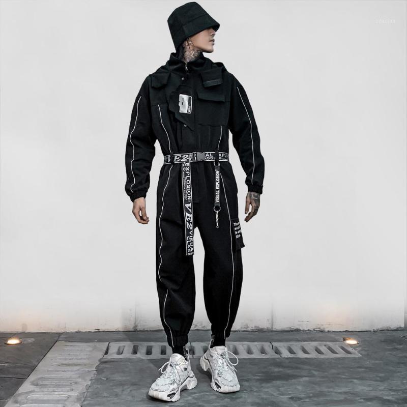 

AprilMOMO Reflective Strip Cargo Overalls Harajuku Hip Hop Creativity Sashes Pants Tactical Joggers Men Trousers Streetwear1, Black