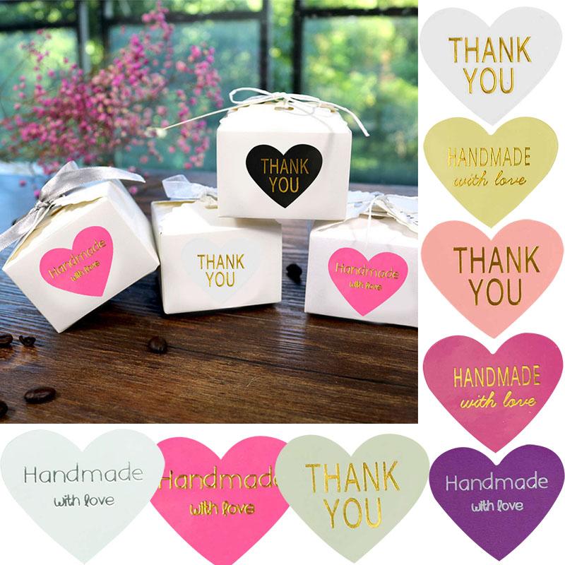 

10sheet Handmade with Love Thank You Heart Design Kraft Paper Labels Sticker DIY Gift Packaging Envelope Seal Sticker Decoration