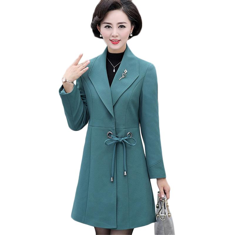 

New Spring Autumn Windbreaker coat Plus size Middle-aged women Korean long Trench coats Womens Fashion Casual Overcoat 5XL F1040, Caramel colour