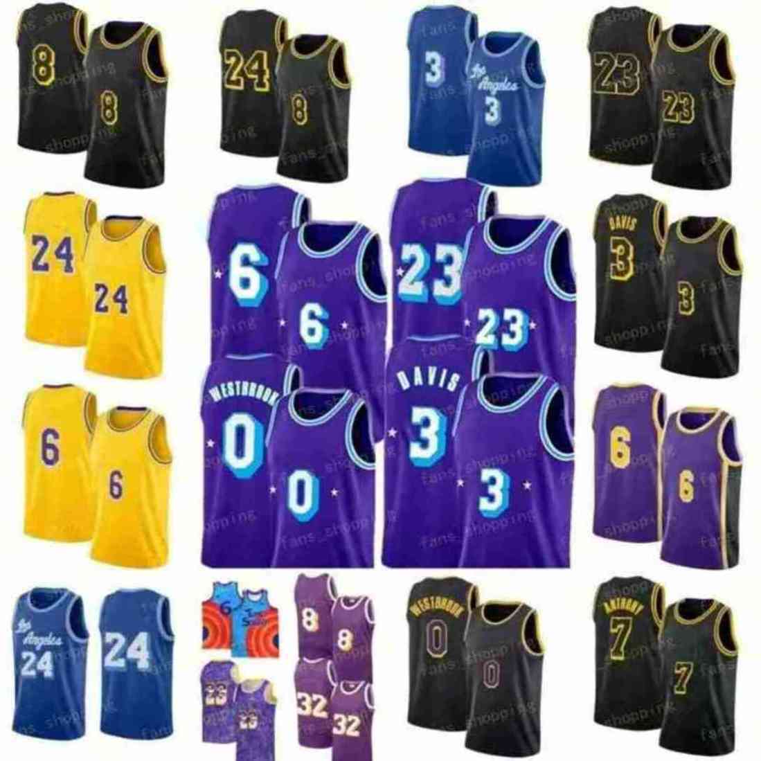 

Los 23 6 Angeles 24 8 Carmelo 7 Anthony Basketball Jersey Space Jam 2 Tune Squad Russell 0 Westbrook Davis Mamba LeBron Mens Youth Kids Jerseys Black 75th anniversary, As