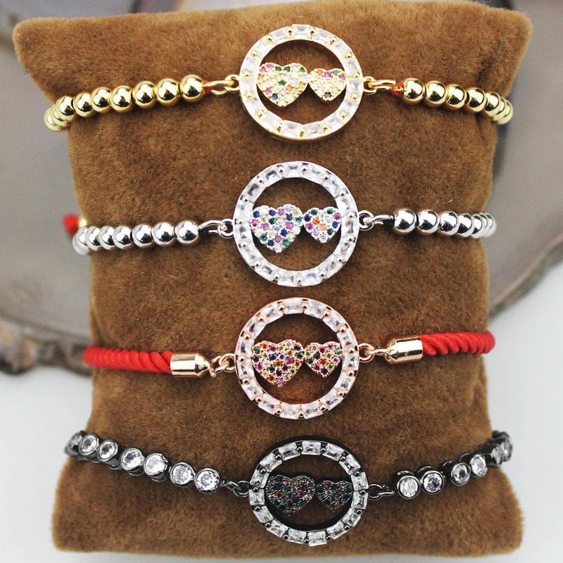 

adjustable 10pcs/lot Fashion cz bracelet, multi color cubic zirconia love shape charm component,handmade diy bracelet jewelry