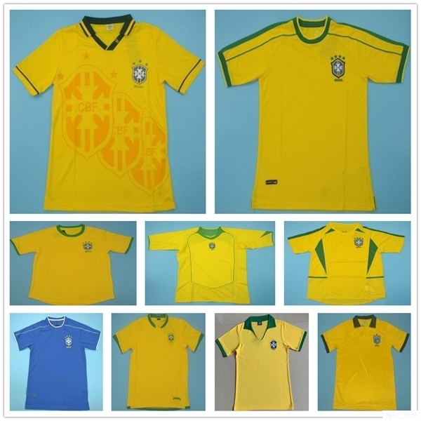 

1957 1970 1988 1994 1998 2000 2002 2004 2006 Retro Brasil Soccer Jerseys Rivaldo Romario Ronaldo Ronaldinho Vintage Classic Football Shirt, Black;yellow