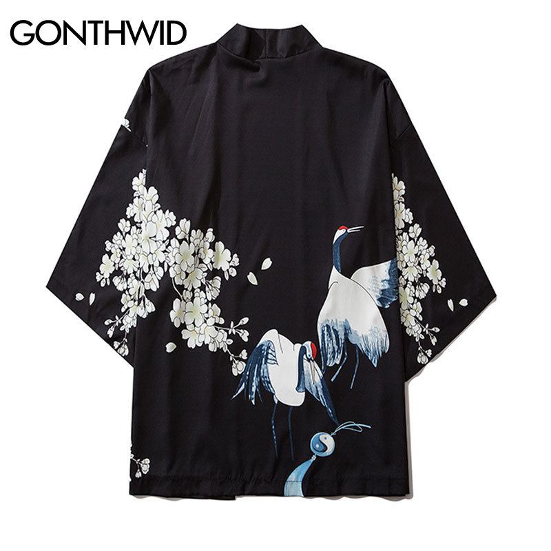 

Japanese Girls Cherry Blossoms Print Kimono Cardigan Jackets Streetwear Hip Hop Casual Open Front Coats Shirts Tops Men, 201720b