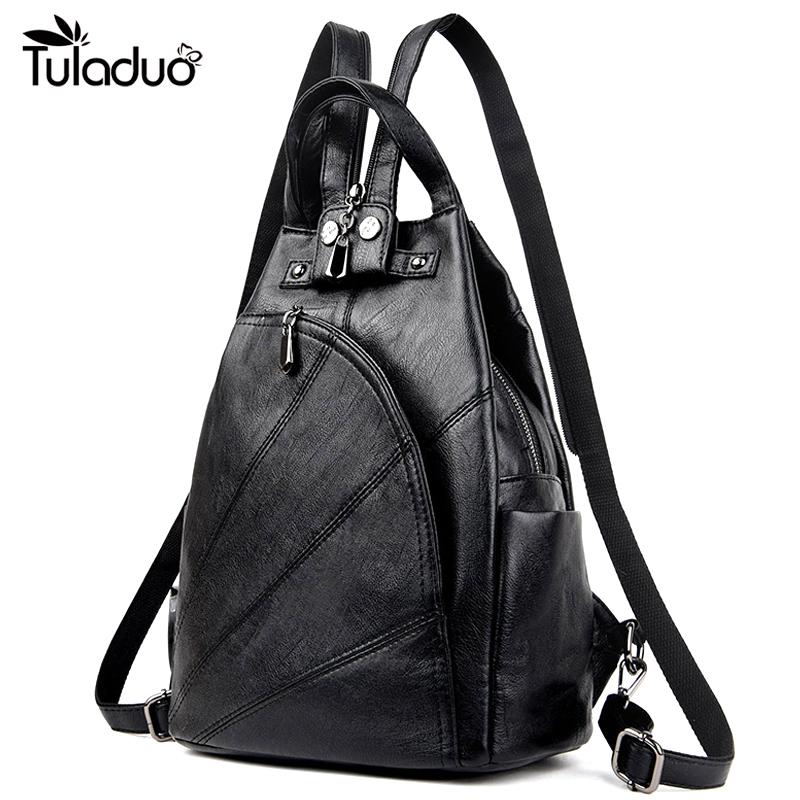 

Women Small Leather Backpack Black Shoulder Bags With Solid Pocket Simple Hasp Travel Backpacks School Bags For Teenagers