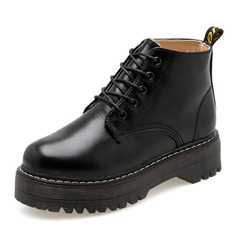 

Women Platform Boots Ankle Boots Winter Shoes Lace-up Knitted Flat Shoes Rubber Women Leather 4cm Heel Black