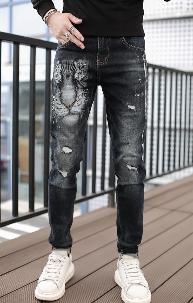 

K1113 Fashion Men's Jeans 2020 Runway European Design party style Men's Clothing, As pic