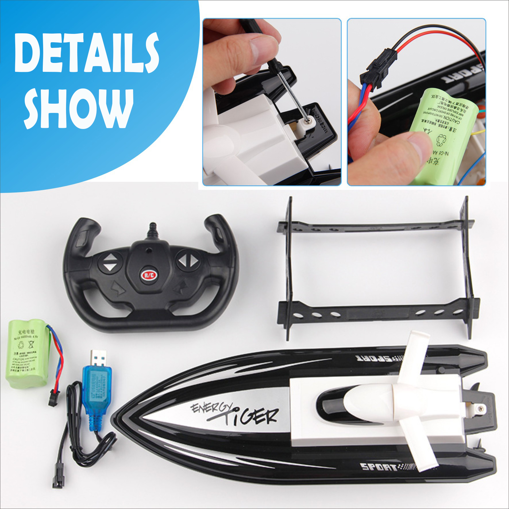 

3WBOX Radio Remote Control Twin Motor High Speed Boat kit RC Racing Children Outdoor Racing Boat VS ft012 h100 h101, Black