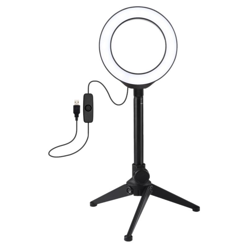 

AM05-PULUZ 4.7Inch Ring Light LED Desktop Ring Lamp with Tripod Selfie Stick USB White Light for Makeup Studio Photography