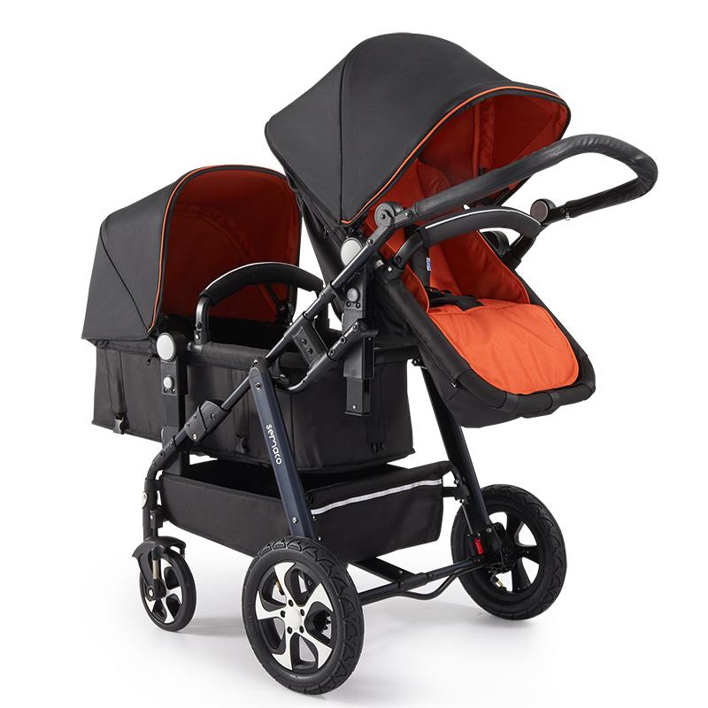 

Fast shipping ! Luxury twins stroller aluminum frame leather twin pram baby can sit and lying with car seat double stroller