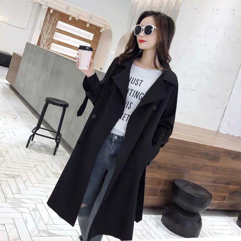 

2021 New fashion Spring Autumn Windbreaker Korean casual British wind black Long Trench Coats For Women Overcoats M162