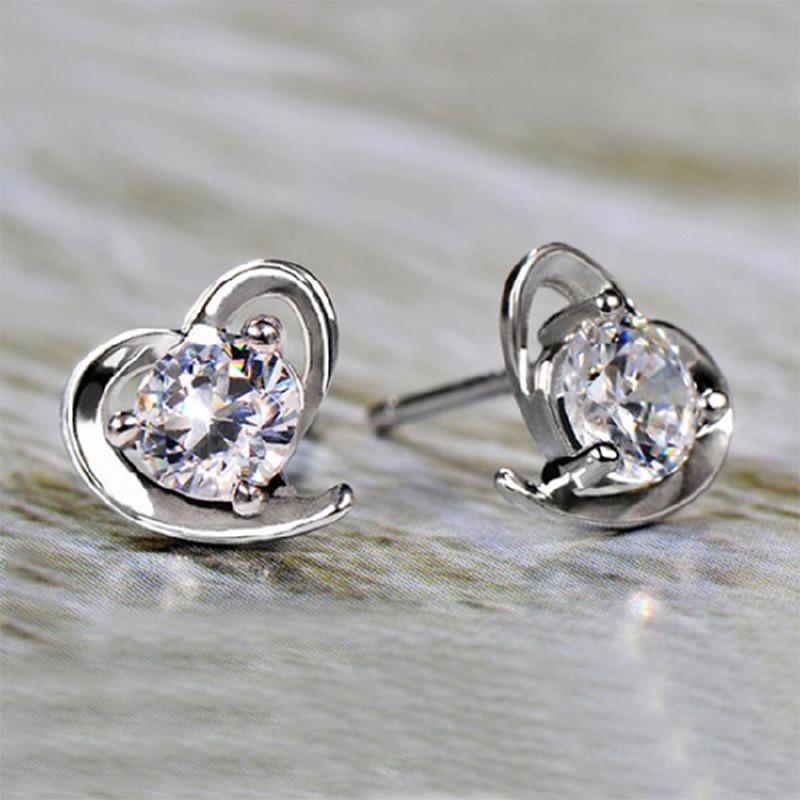 

Stud Korean Crystal Heart Earrings Authentic 925 Sterling Silver For Women Earing Jewelry Earings Earring Kolczyki Gift