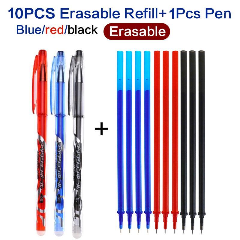 

1+10Pcs/lot Erasable Pen Refill Rod 0.5mm Blue/Black/Red Ink Refills Set Gel Pen for School Office writing Supplies Stationery1